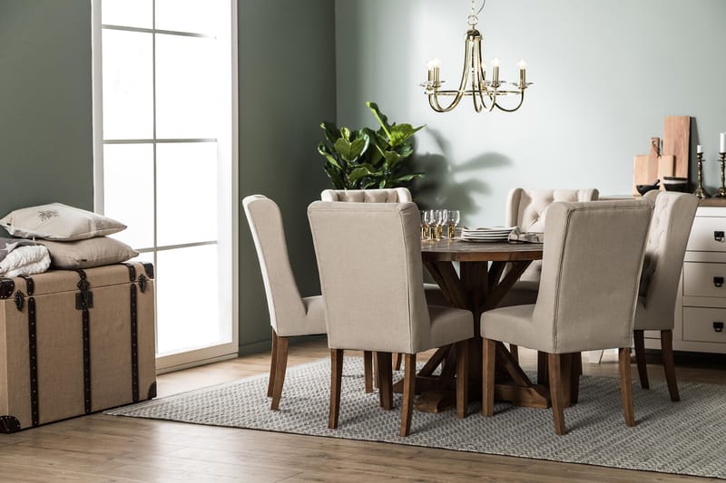 Lyon Spisegruppe 150 cm Rund med 6 Irma Stol - Vintage Alm/Beige - Møbler - Bord - Spisegrupper