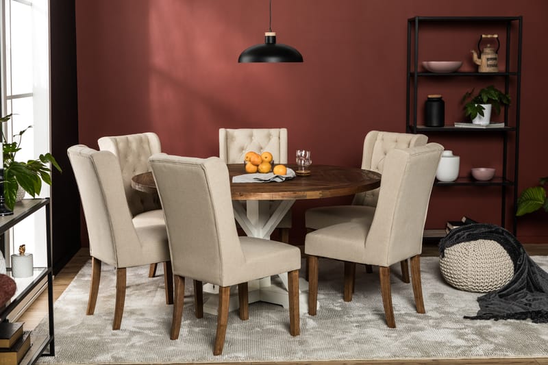 Lyon Spisegruppe 150 cm Rund med 6 Irma Stol - Vintage Alm/Beige - Møbler - Bord - Spisegrupper