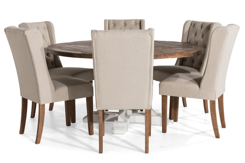 Lyon Spisegruppe 150 cm Rund med 6 Irma Stol - Vintage Alm/Beige - Møbler - Bord - Spisegrupper