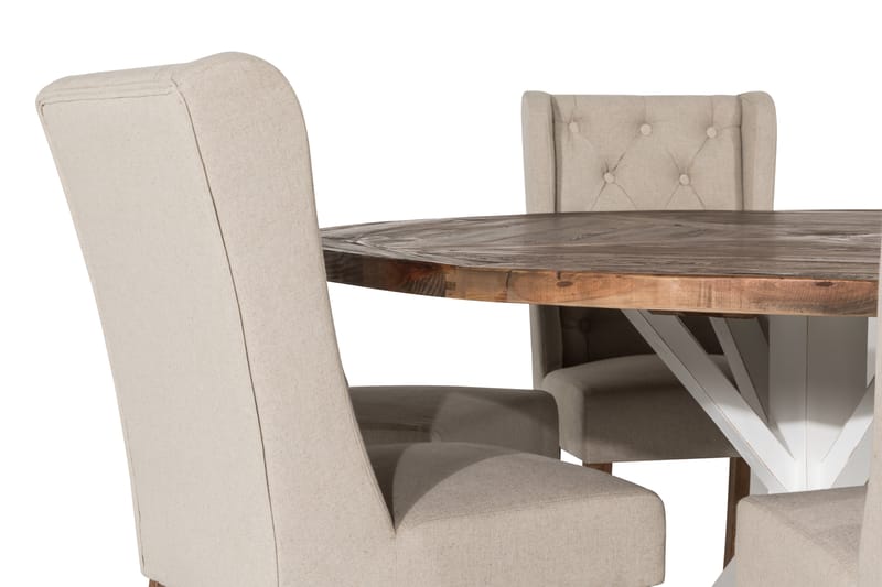 Lyon Spisegruppe 150 cm Rund med 6 Irma Stol - Vintage Alm/Beige - Møbler - Bord - Spisegrupper