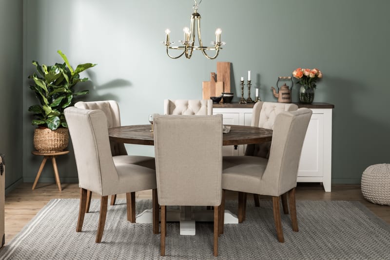 Lyon Spisegruppe 150 cm Rund med 6 Irma Stol - Vintage Alm/Beige - Møbler - Bord - Spisegrupper