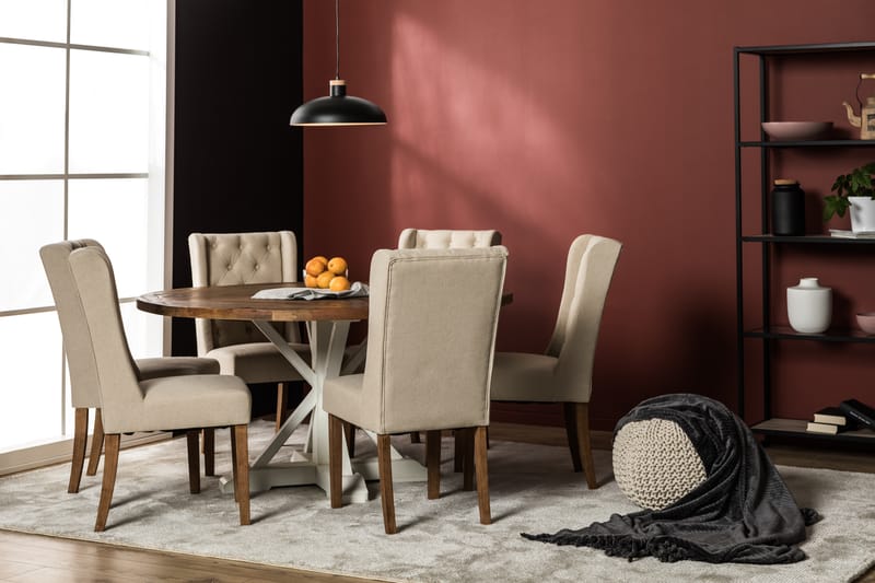 Lyon Spisegruppe 150 cm Rund med 6 Irma Stol - Vintage Alm/Beige - Møbler - Bord - Spisegrupper