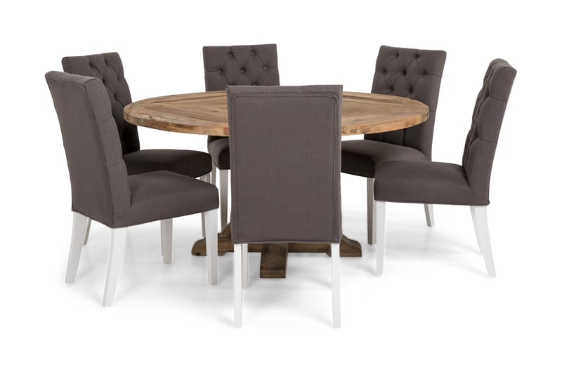Lyon Spisegruppe 150 cm Rund med 6 Jenny Stol - Vintage Alm/Grå/Hvit - Møbler - Bord - Spisegrupper