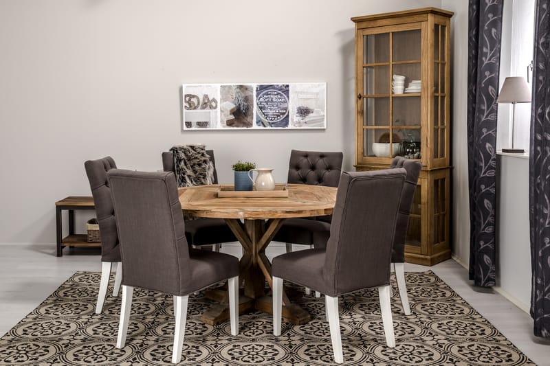 Lyon Spisegruppe 150 cm Rund med 6 Jenny Stol - Vintage Alm/Grå/Hvit - Møbler - Bord - Spisegrupper