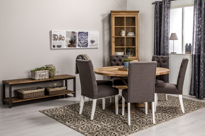 Lyon Spisegruppe 150 cm Rund med 6 Jenny Stol - Vintage Alm/Grå/Hvit - Møbler - Bord - Spisegrupper
