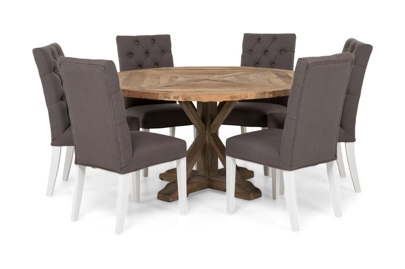 Lyon Spisegruppe 150 cm Rund med 6 Jenny Stol, Vintage Alm/Grå/Hvit