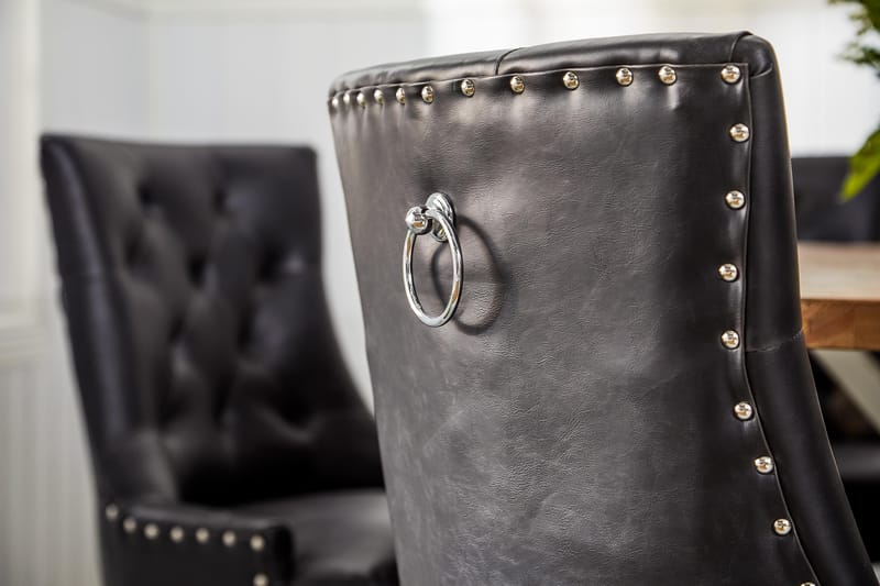 Lyon Spisegruppe 150 cm Rund med 6 Tuva Lenestol - Vintage Alm/Hvit/Svart PU - Møbler - Bord - Spisegrupper