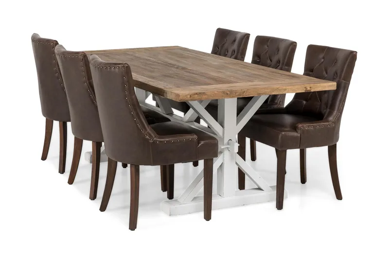 Lyon Spisegruppe 200 cm med 6 Tuva Stol, Natur/Hvit/Brun