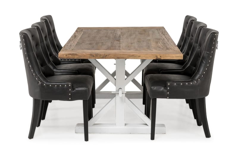 Lyon Spisegruppe 200 cm med 6 Tuva Stol - Natur/Hvit/Svart - Møbler - Bord - Spisegrupper