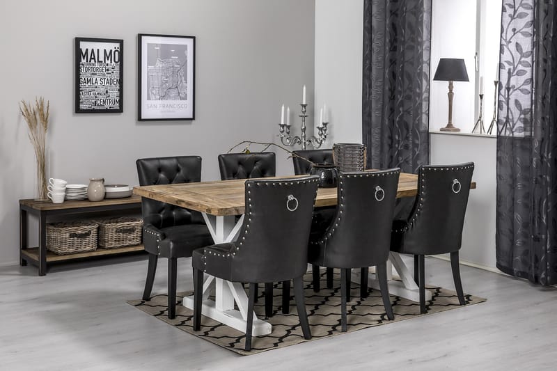 Lyon Spisegruppe 200 cm med 6 Tuva Stol - Natur/Hvit/Svart - Møbler - Bord - Spisegrupper