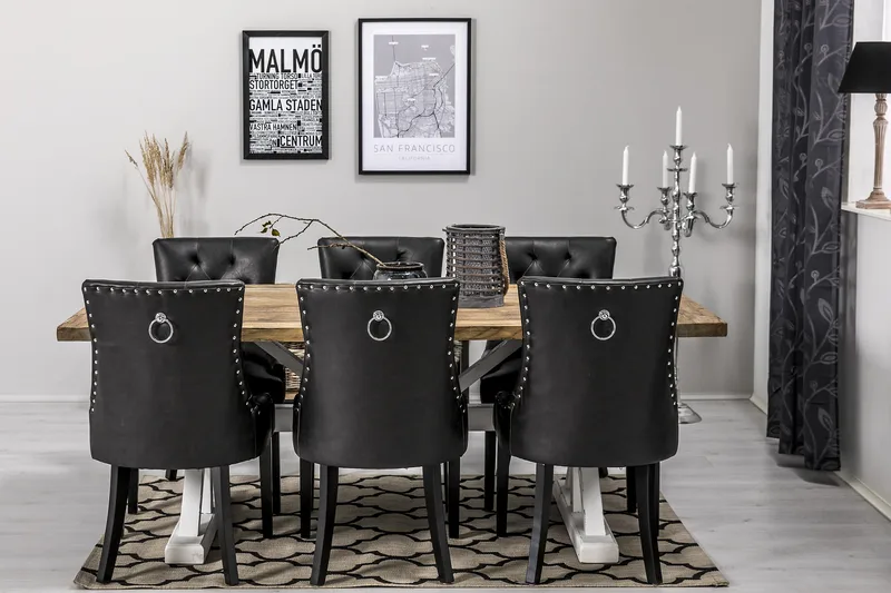 Lyon Spisegruppe 200 cm med 6 Tuva Stol - Natur/Hvit/Svart - Møbler - Bord - Spisegrupper