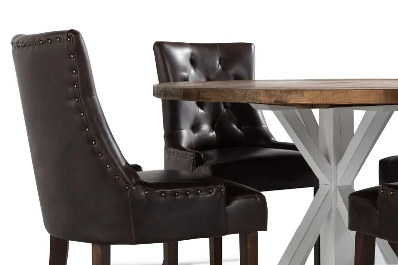 Lyon Spisegruppe Rund med 4 Tuva Lenestoler Kunstlær - Tre/Hvit/Svart PU - Møbler - Bord - Spisegrupper