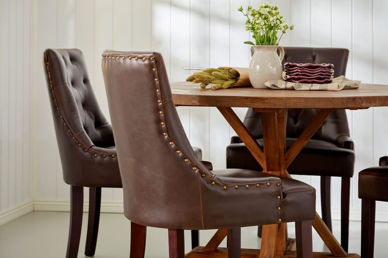 Lyon Spisegruppe Rund med 4 Tuva Lenestoler Kunstlær - Tre/Svart PU - Møbler - Bord - Spisegrupper