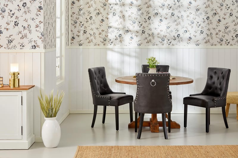 Lyon Spisegruppe Rund med 4 Tuva Lenestoler Kunstlær - Tre/Svart PU - Møbler - Bord - Spisegrupper