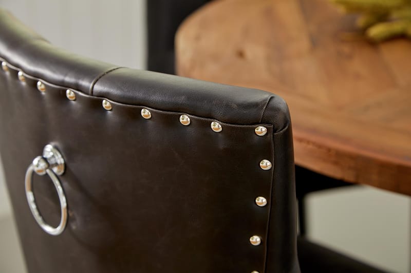 Lyon Spisegruppe Rund med 4 Tuva Lenestoler Kunstlær - Tre/Svart PU - Møbler - Bord - Spisegrupper