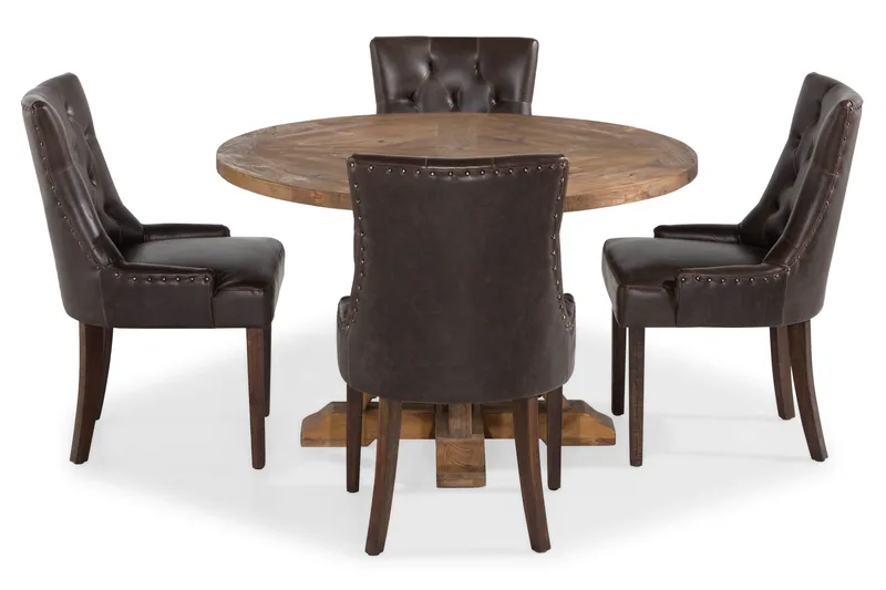 Lyon Spisegruppe Rund med 4 Tuva Lenestoler Kunstlær, Tre/Svart PU