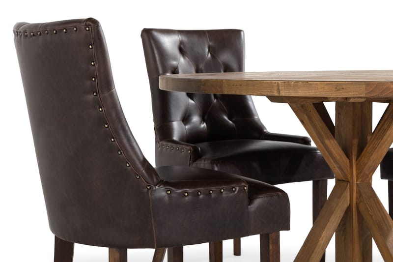 Lyon Spisegruppe Rund med 4 Tuva Lenestoler Kunstlær - Tre/Svart PU - Møbler - Bord - Spisegrupper