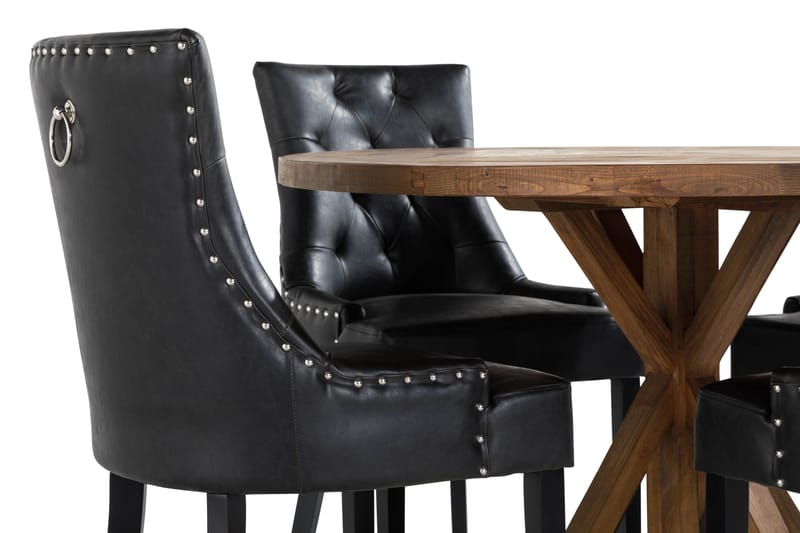 Lyon Spisegruppe Rund med 4 Tuva Lenestoler Kunstlær - Tre/Svart PU - Møbler - Bord - Spisegrupper