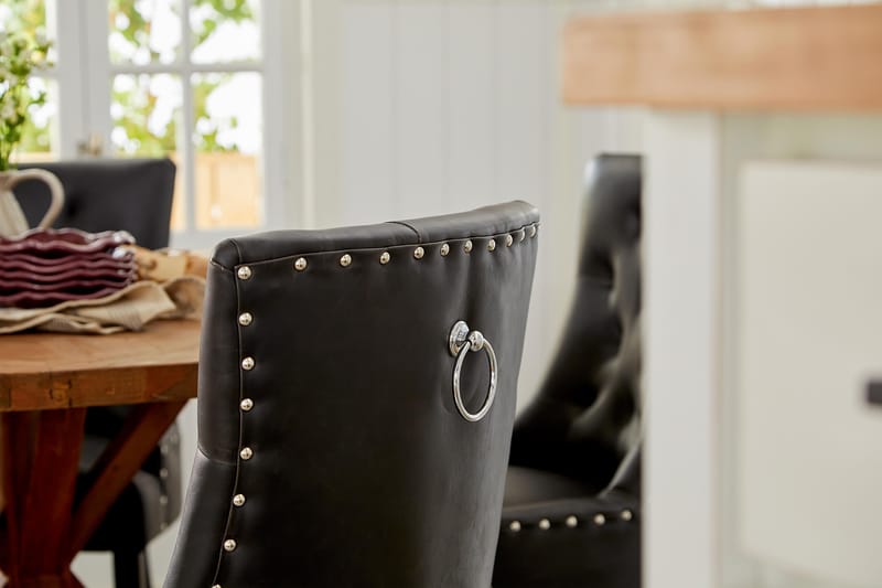 Lyon Spisegruppe Rund med 4 Tuva Lenestoler Kunstlær - Tre/Svart PU - Møbler - Bord - Spisegrupper