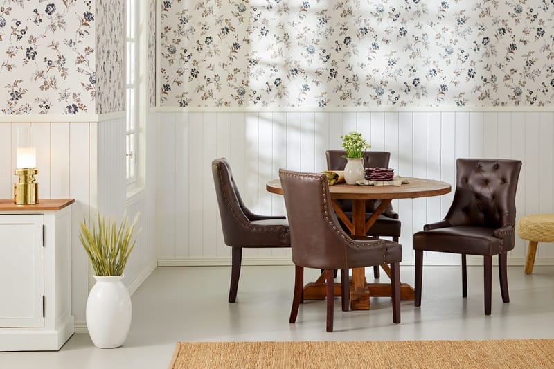 Lyon Spisegruppe Rund med 4 Tuva Lenestoler Kunstlær - Tre/Svart PU - Møbler - Bord - Spisegrupper