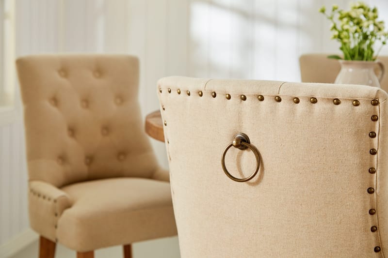 Lyon Spisegruppe Rund med 4 Viktoria Lenestoler - Tre/Hvit/Beige - Møbler - Bord - Spisegrupper