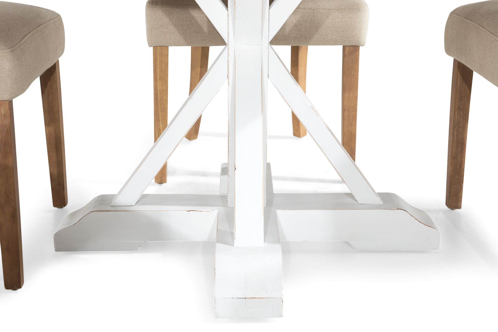 Lyon Spisegruppe Rund med 4 Viktoria Lenestoler - Tre/Hvit/Beige - Møbler - Bord - Spisegrupper