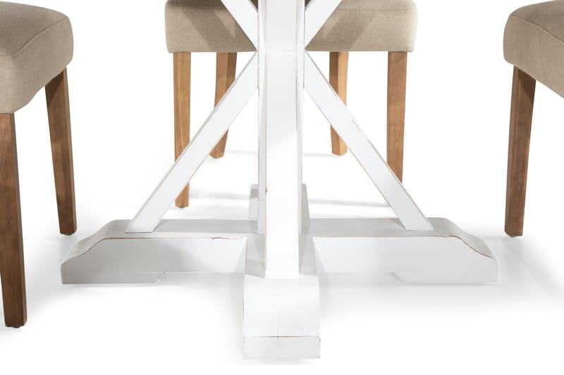 Lyon Spisegruppe Rund med 4 Viktoria Lenestoler - Tre/Hvit/Beige - Møbler - Bord - Spisegrupper