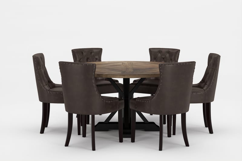 Lyon Premium Spisegruppe Rund 150 cm+6 stk Tuva Spisestoler - Mørkebrun/Brun - Møbler - Bord - Spisegrupper