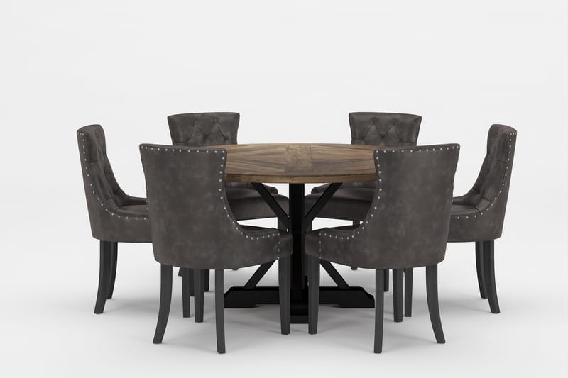 Lyon Premium Spisegruppe Rund 150 cm+6 stk Tuva Spisestoler - Grå/Brun - Møbler - Bord - Spisegrupper