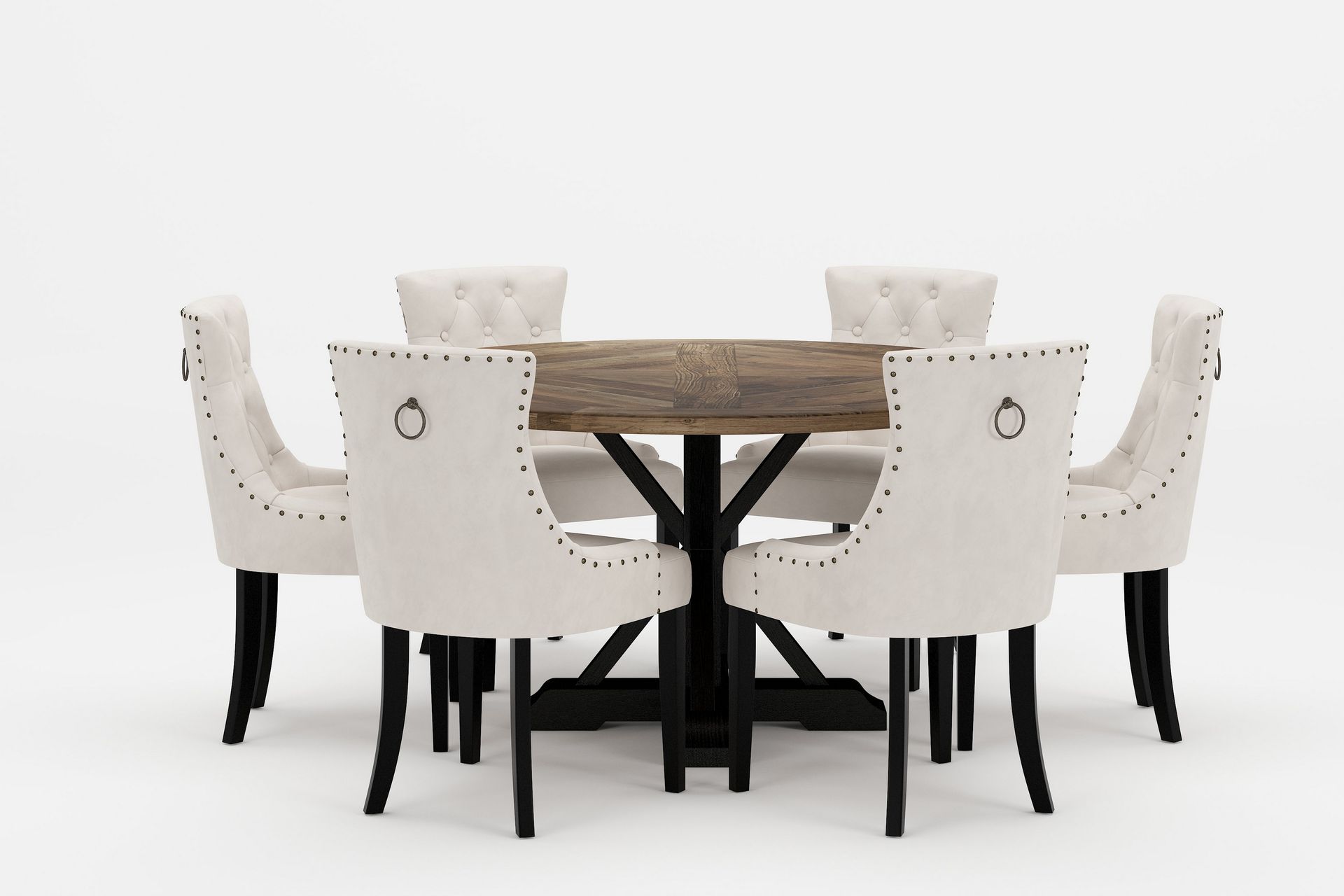 Lyon Premium Spisegruppe Rund 150 cm+6 stk Viktoria Spisesto - Hvit/Brun - Møbler - Bord - Spisegrupper