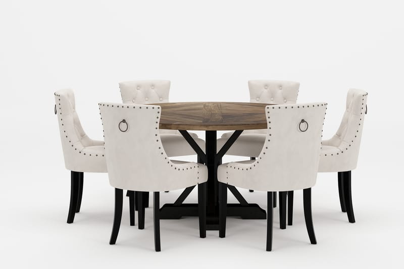 Lyon Premium Spisegruppe Rund 150 cm+6 stk Viktoria Spisesto - Hvit/Brun - Møbler - Bord - Spisegrupper