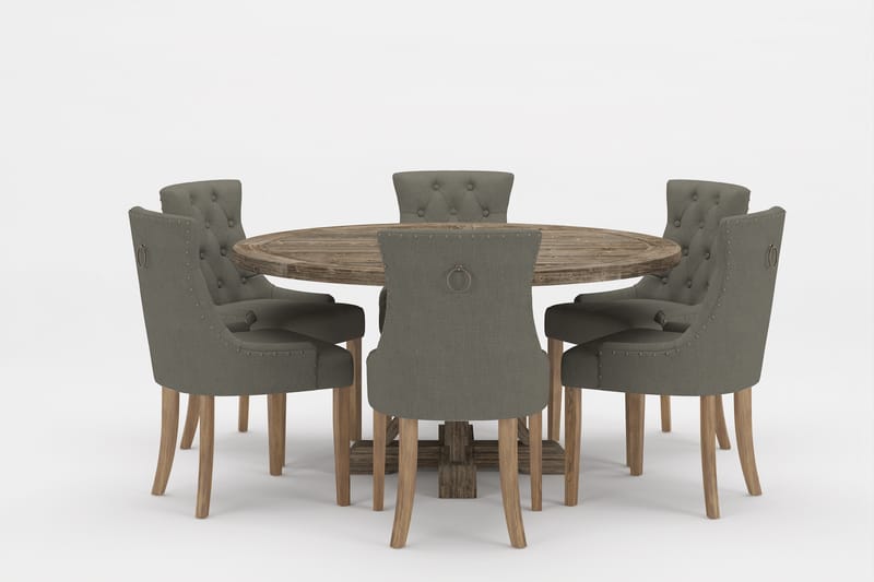 Lyon Premium Spisegruppe Rund 150 cm+6 stk Viktoria Spisesto - Grønn/Brun - Møbler - Bord - Spisegrupper