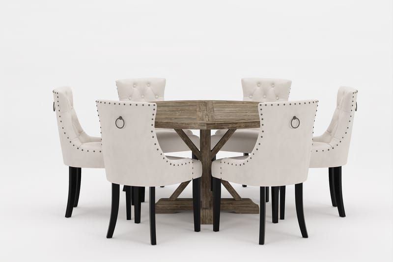 Lyon Premium Spisegruppe Rund 150 cm+6 stk Viktoria Spisesto - Hvit/Brun - Møbler - Bord - Spisegrupper