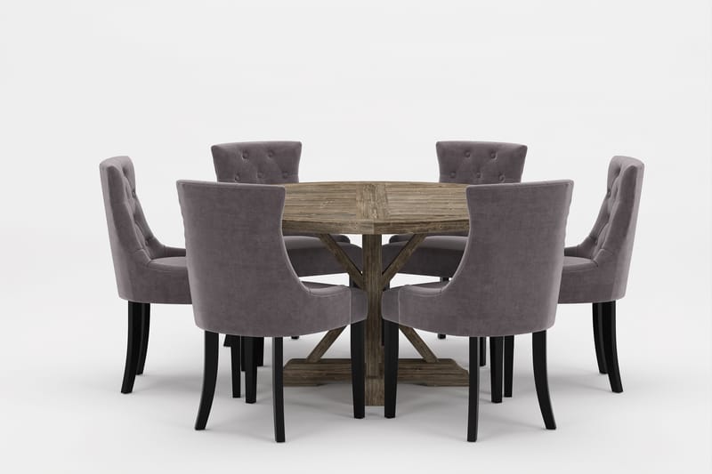 Lyon Premium Spisegruppe Rund 150 cm+6 stk Viktoria Spisesto - Grå/Brun - Møbler - Bord - Spisegrupper