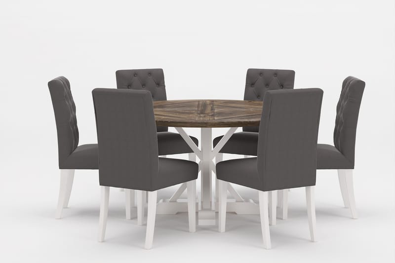 Lyon Premium Spisegruppe Rund 150 cm+6 stk Jenny Spisestoler, Grå/Brun