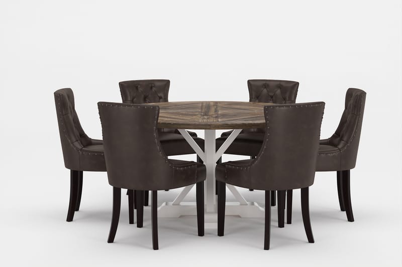 Lyon Premium Spisegruppe Rund 150 cm+6 stk Tuva Spisestoler - Mørkebrun/Brun - Møbler - Bord - Spisegrupper