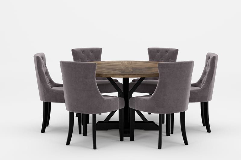 Lyon Premium Spisegruppe Rund 150 cm+6 stk Viktoria Spisesto - Grå/Brun - Møbler - Bord - Spisegrupper