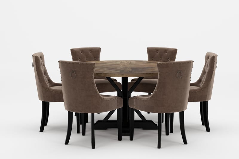 Lyon Premium Spisegruppe Rund 150 cm+6 stk Viktoria Spisesto - Brun - Møbler - Bord - Spisegrupper
