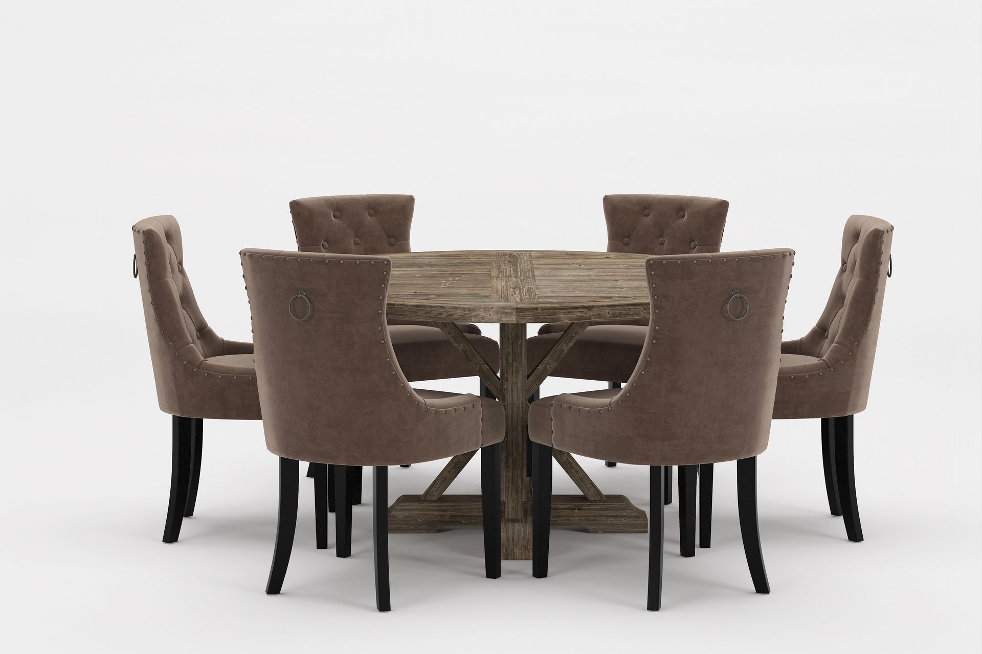 Lyon Premium Spisegruppe Rund 150 cm+6 stk Viktoria Spisesto - Brun - Møbler - Bord - Spisegrupper