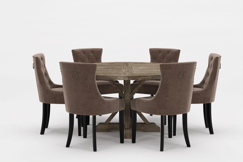 Lyon Premium Spisegruppe Rund 150 cm+6 stk Viktoria Spisesto - Brun - Møbler - Bord - Spisegrupper