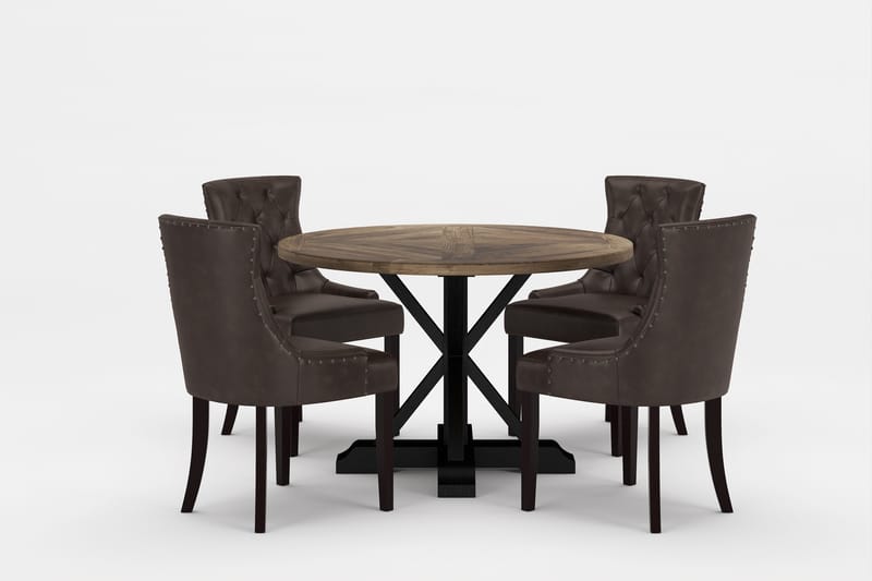 Lyon Premium Spisegruppe Rund 120 cm+4 stk Tuva Spisestoler - Mørkebrun/Brun - Møbler - Bord - Spisegrupper