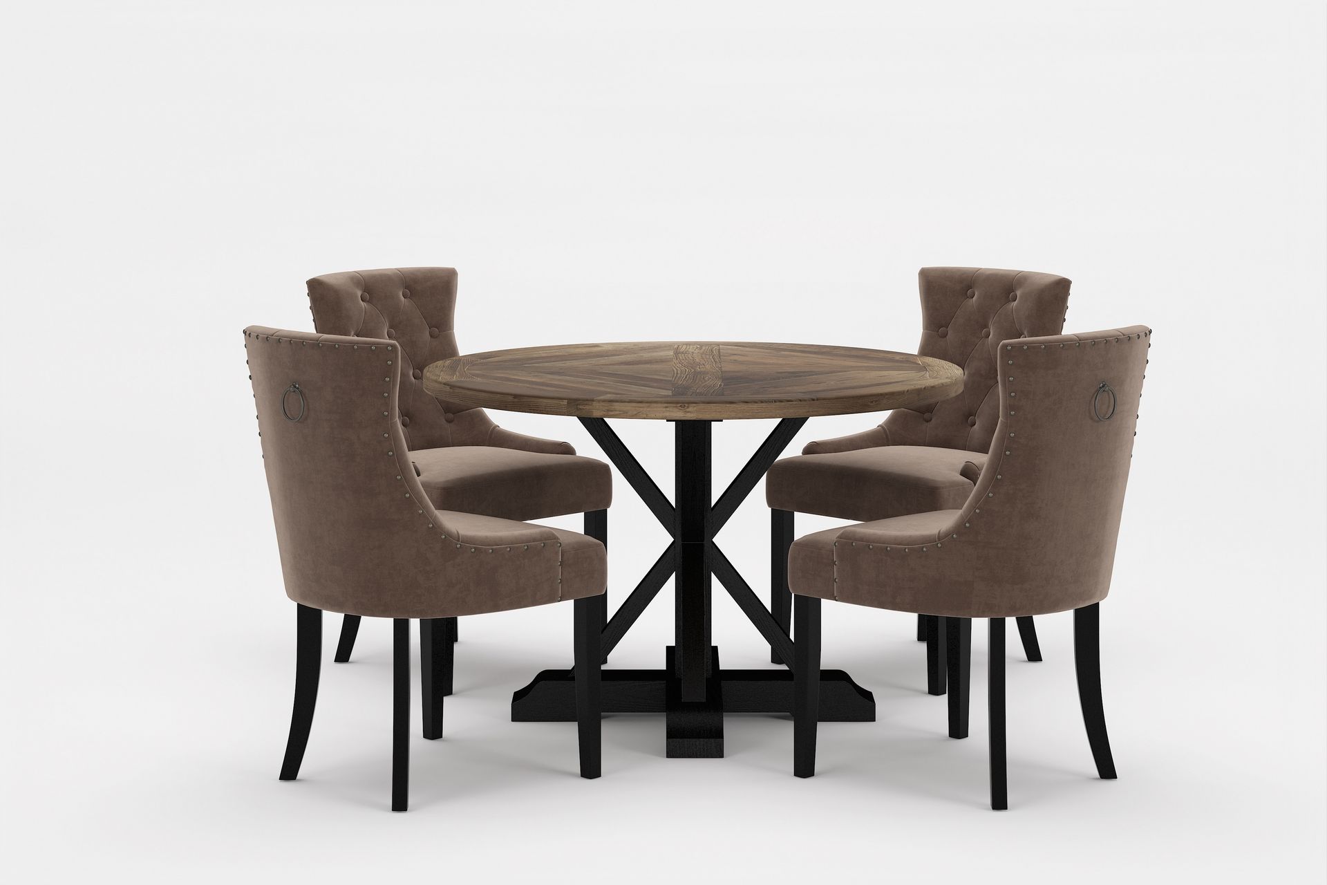 Lyon Premium Spisegruppe Rund 120 cm+4 stk Viktoria Spisesto - Brun - Møbler - Bord - Spisegrupper