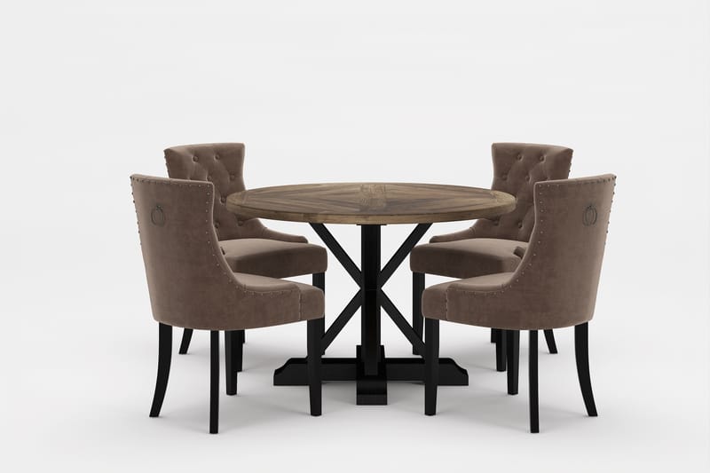 Lyon Premium Spisegruppe Rund 120 cm+4 stk Viktoria Spisesto - Brun - Møbler - Bord - Spisegrupper