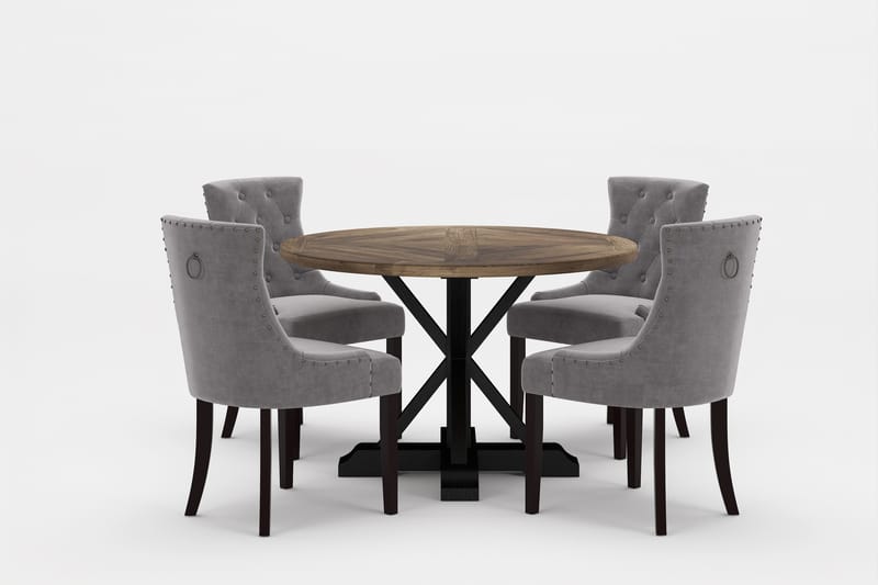 Lyon Premium Spisegruppe Rund 120 cm+4 stk Viktoria Spisesto - Lysegrå/Brun - Møbler - Bord - Spisegrupper
