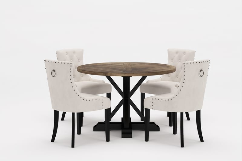 Lyon Premium Spisegruppe Rund 120 cm+4 stk Viktoria Spisesto - Hvit/Brun - Møbler - Bord - Spisegrupper