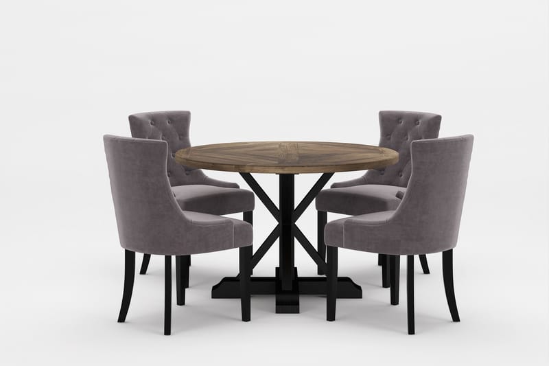 Lyon Premium Spisegruppe Rund 120 cm+4 stk Viktoria Spisesto - Grå/Brun - Møbler - Bord - Spisegrupper