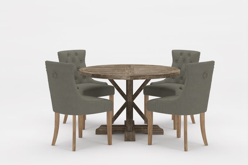 Lyon Premium Spisegruppe Rund 120 cm+4 stk Viktoria Spisesto - Grønn/Brun - Møbler - Bord - Spisegrupper