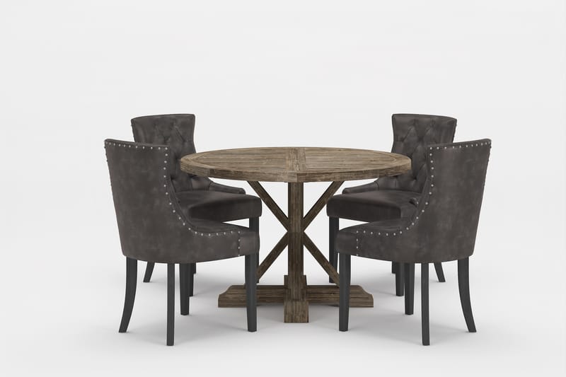Lyon Premium Spisegruppe Rund 120 cm+4 stk Tuva Spisestoler - Grå/Brun - Møbler - Bord - Spisegrupper