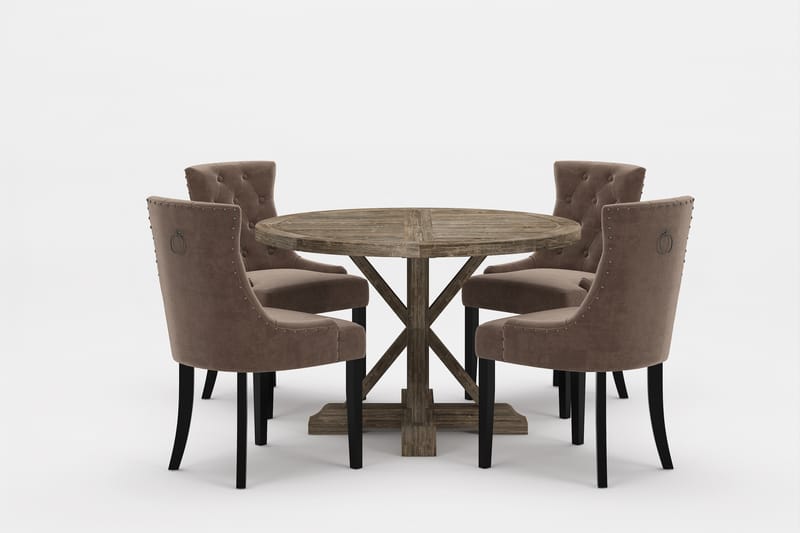 Lyon Premium Spisegruppe Rund 120 cm+4 stk Viktoria Spisesto - Brun - Møbler - Bord - Spisegrupper