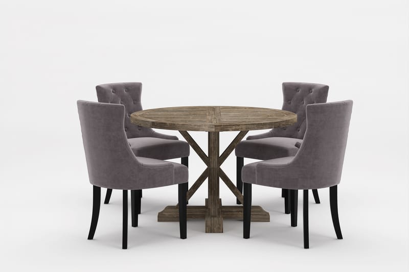 Lyon Premium Spisegruppe Rund 120 cm+4 stk Viktoria Spisesto - Lysegrå/Brun - Møbler - Bord - Spisegrupper